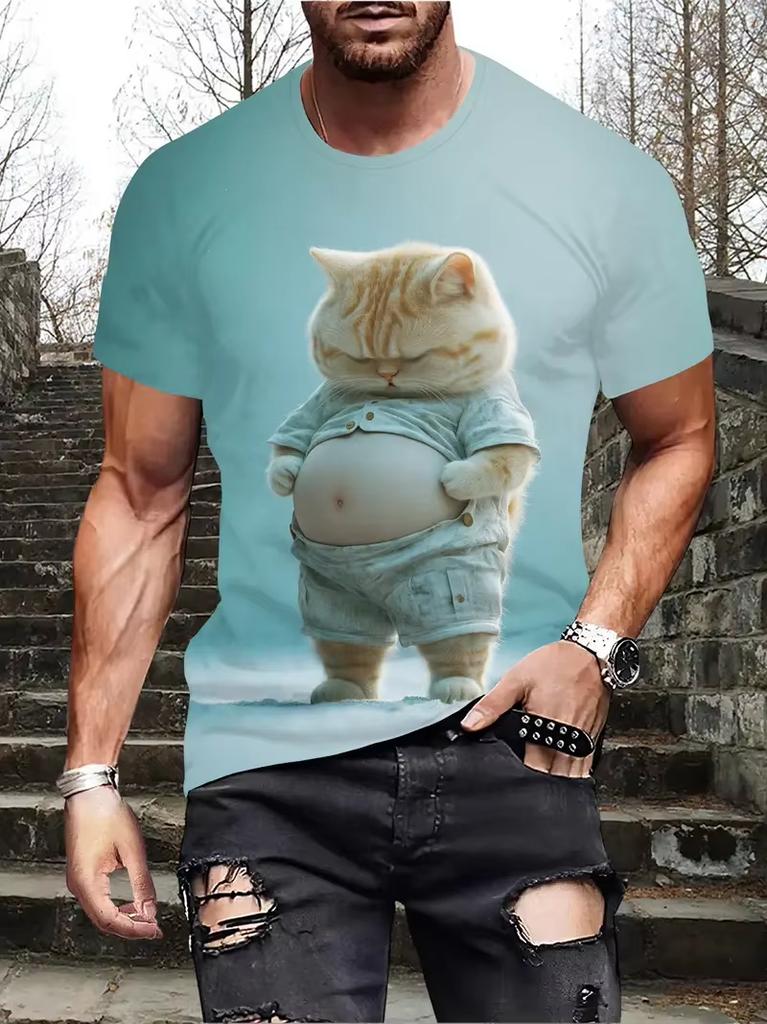 Funny Cute Cat Graphic Men's T-shirts 3D Print Men Women Short Sleeve Tee Oversized Streetwear T Shirt Casual Summer Men's Tops
