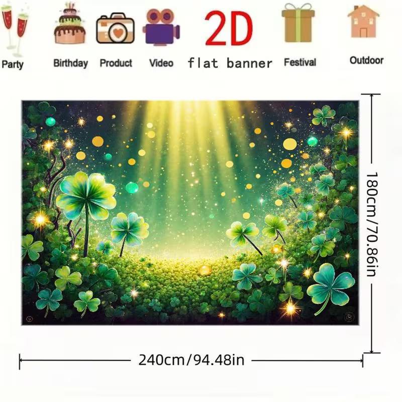 2D Magical Clover Forest Backdrop Sparkling Green St. Patrick's Party Background