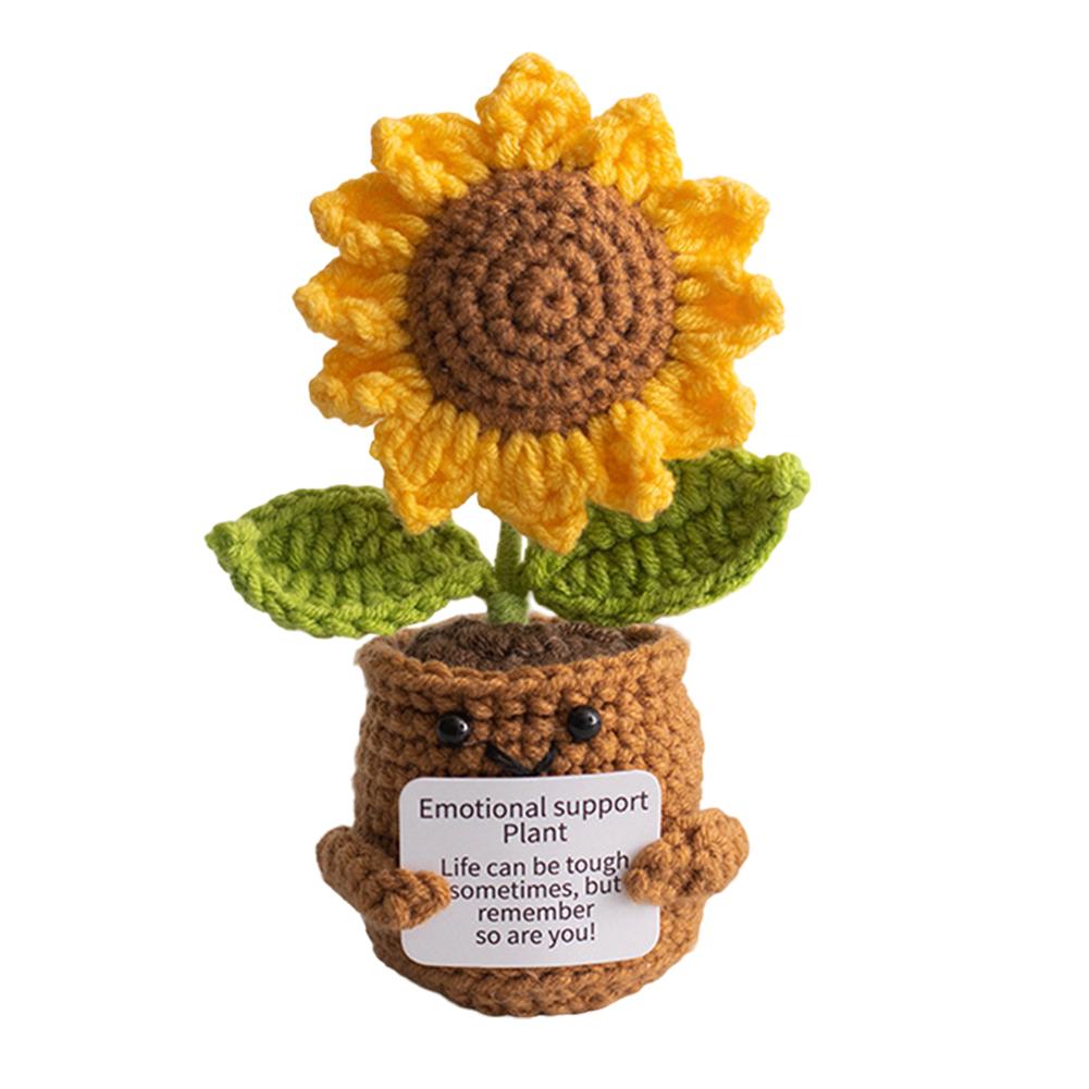 Handmade Crochet Sunflower with Card Positive Knitted Flower Inspirational Cheer Up Crochet Orange Tree Creative for Desktop