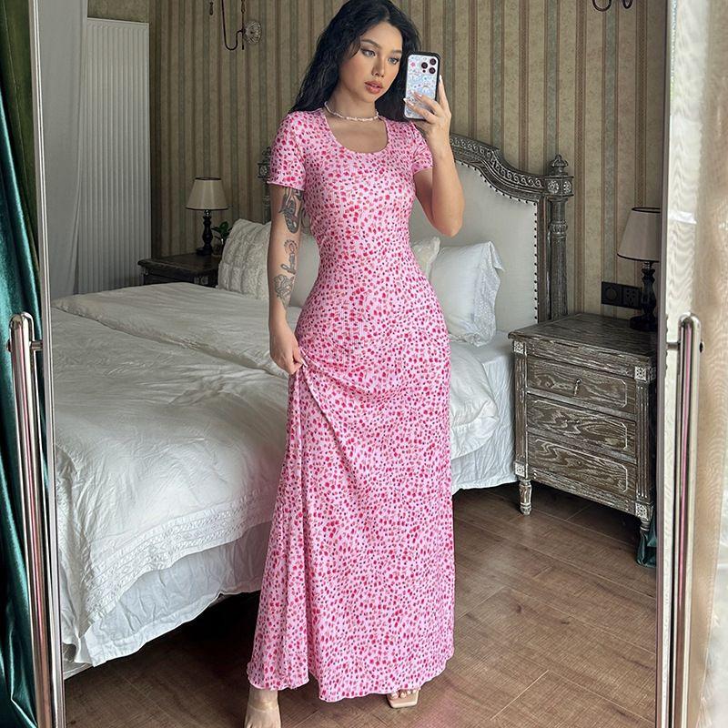 U-neck Back Strap Short Sleeve Dress
