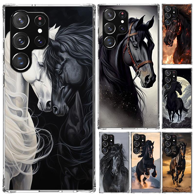 Animal Black Horse Phone Case for Samsung Galaxy S26 S24 S23 Ultra S25 Edge S22 S21 Plus S20 FE + Soft Print Shell Funda Galaxy