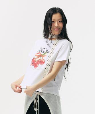 FALLETT Ribbon Cherry Short Sleeve T-Shirt White