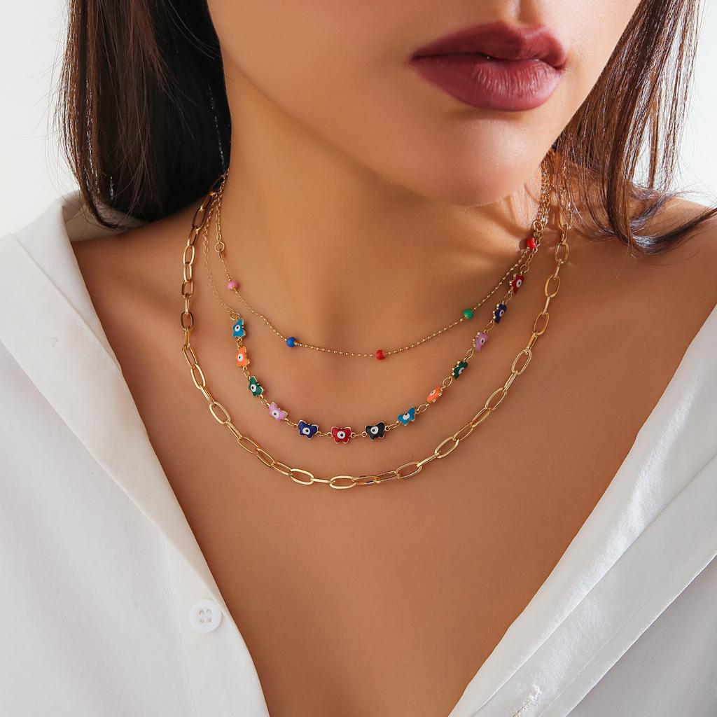 Accessories Colorful Dopamine Necklace Women, Sweet Cool Spice Girls Wind Heart-Shaped Star Set Oil Drop Cover