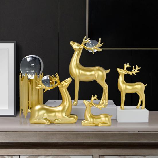 2Pcs Wealth Deer Ornament The Deer of Fortune Figurine Resin Modern Artistic Tabletop Deer Statue Gift for Birthday Housewarming