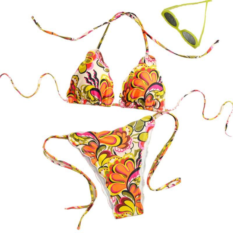 Swimsuit Small Floral Style Full Plaid Split Sexy Vacation New Tropical Girl