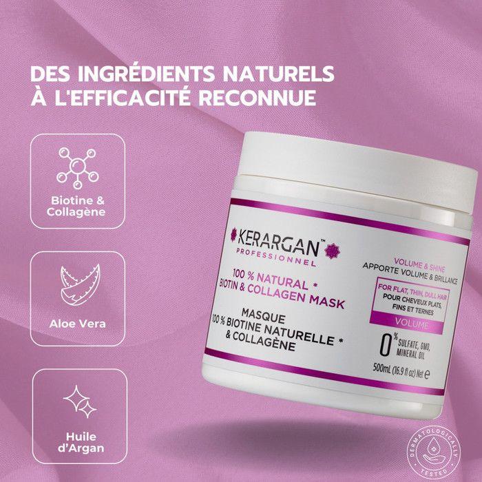 Masque capillaire biotine et collagène - kerargan - 500 ml - cheveux fins - brillance et force - sans sulfate