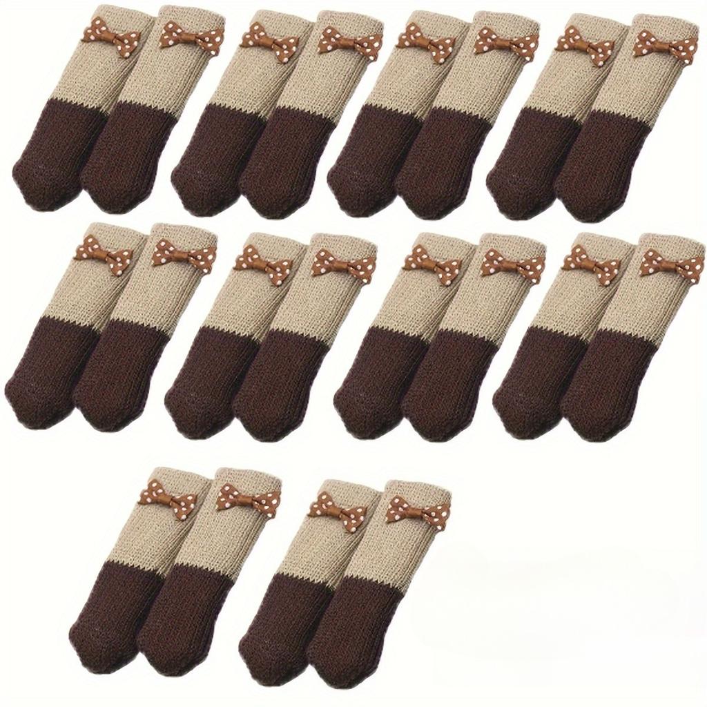 20pcs Beige and Brown Knitted Furniture Leg Socks with Decorative Chair,  Furniture Silent Solid Wood Floor Protection Pad