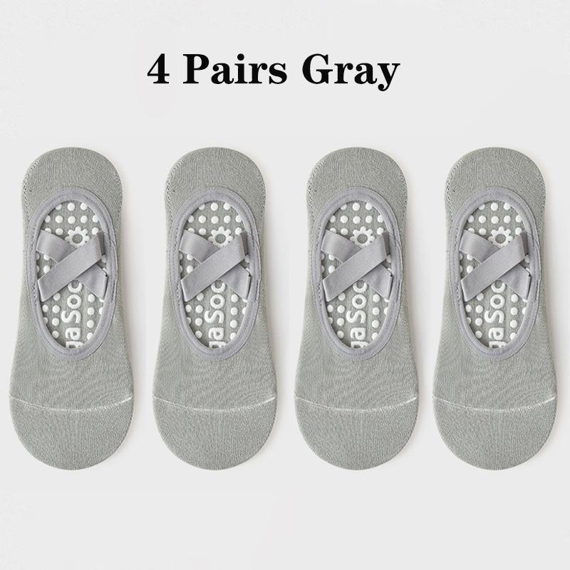 4 Pairs Yoga Socks for Women Bandage Pilates Non-Slip Grip Socks Backless Breathable Fitness Sports Ballet Dance Floor Socks