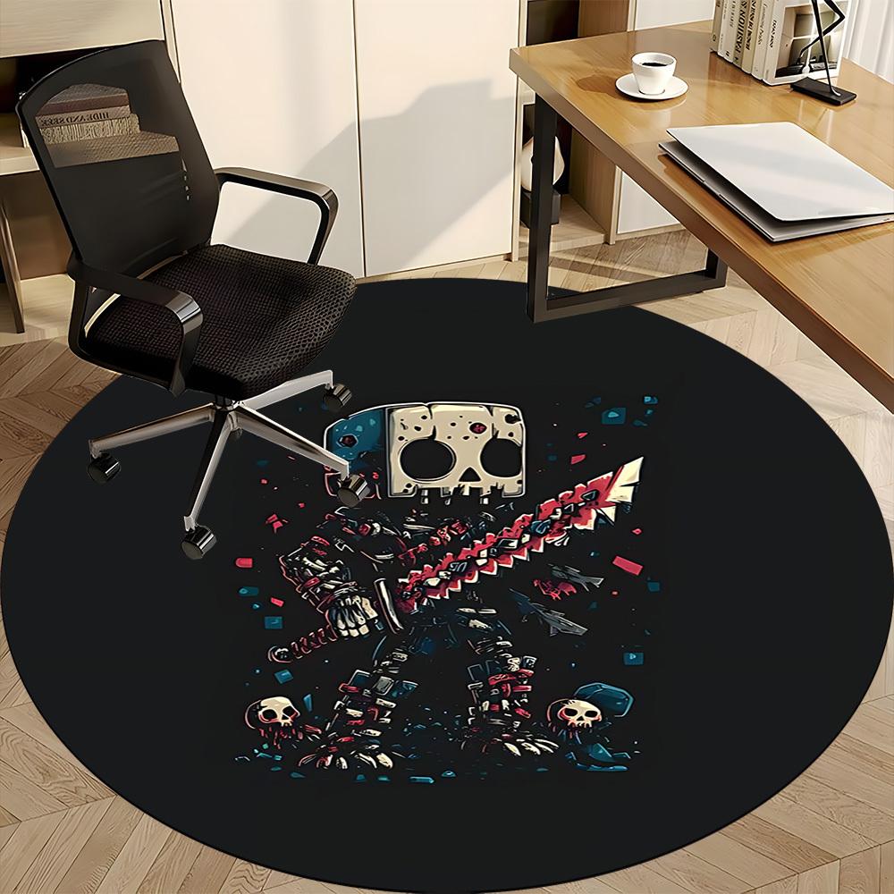 1pc Skull Warrior Office Round Area Rug, Under Office Chairs Bedroom Living Room Home Decor, Room Deco