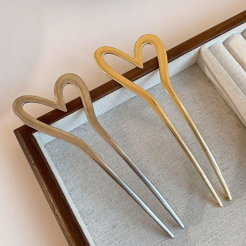 Headwear Metal Hairpin Hairstyle Tools Love Heart Hair Stick Sweet U-shaped Hair Stick  Bride