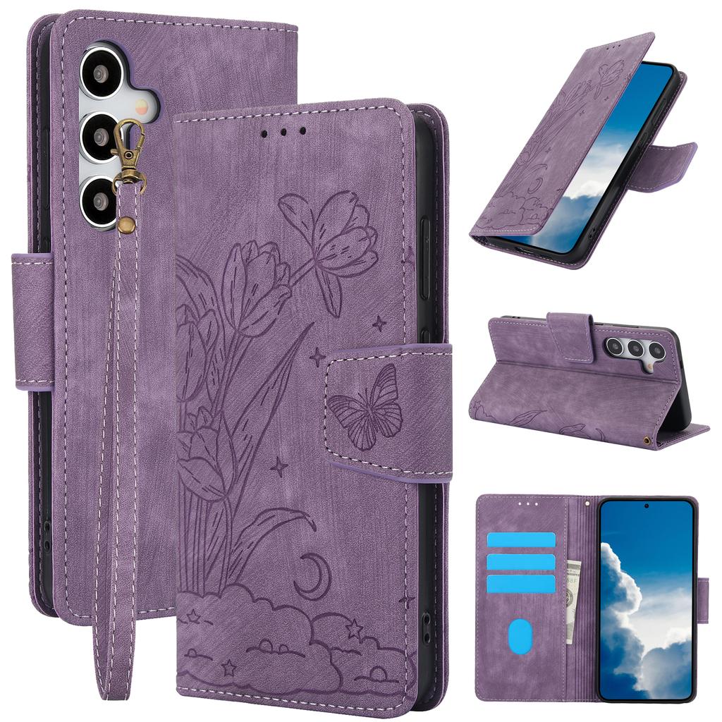 SY-001 For Samsung Galaxy S24+ Case Butterfly Flower Leather Wallet Stand Phone Cover with Wrist Strap