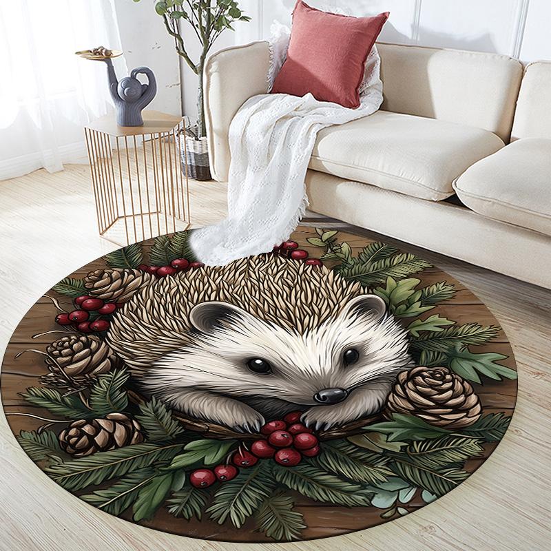 Pinecone Animals,Round Area Rug,Carpet Rug for Living Room Bedroom Sofa Playroom Decor,Non-slip Floor Mat