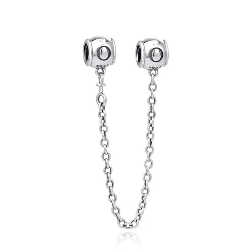 925 Silver Safety Chain Flower Number 8 Pink Heart Charms Beads DIY Jewelry for Women Original Bracelet Accessory