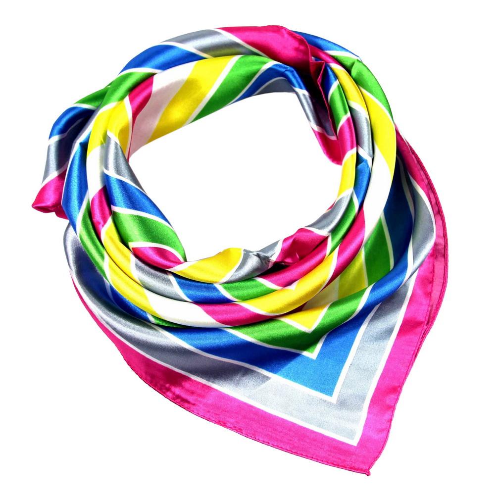 60x60cm Colorful Geometric Stripe Print Satin Silk Scarf Multifunctional Square Neck Scarves for Women