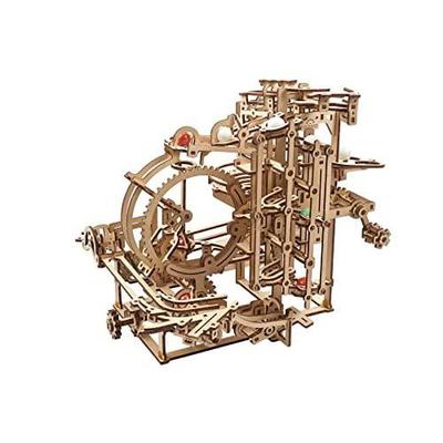 UGEARS Wooden Marble Run Kit - 3D Puzzle Wood Marble Run Stepped Hoist with 3-Stepped Lift Mechanism and 10 Marbles