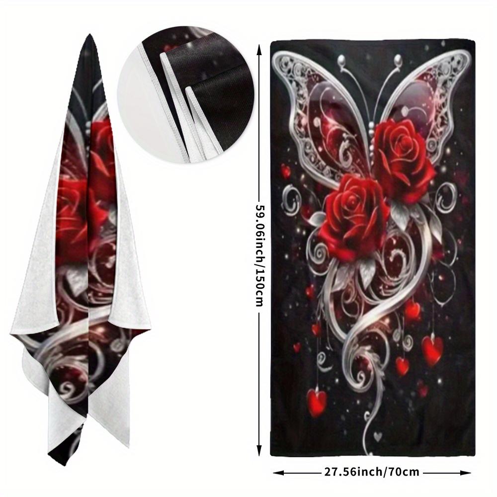 Rose and Butterfly Pattern Beach Towel, Suitable for Beach Rain, and Sports. Microfiber Warp- Beach Towel with Large Print Cross
