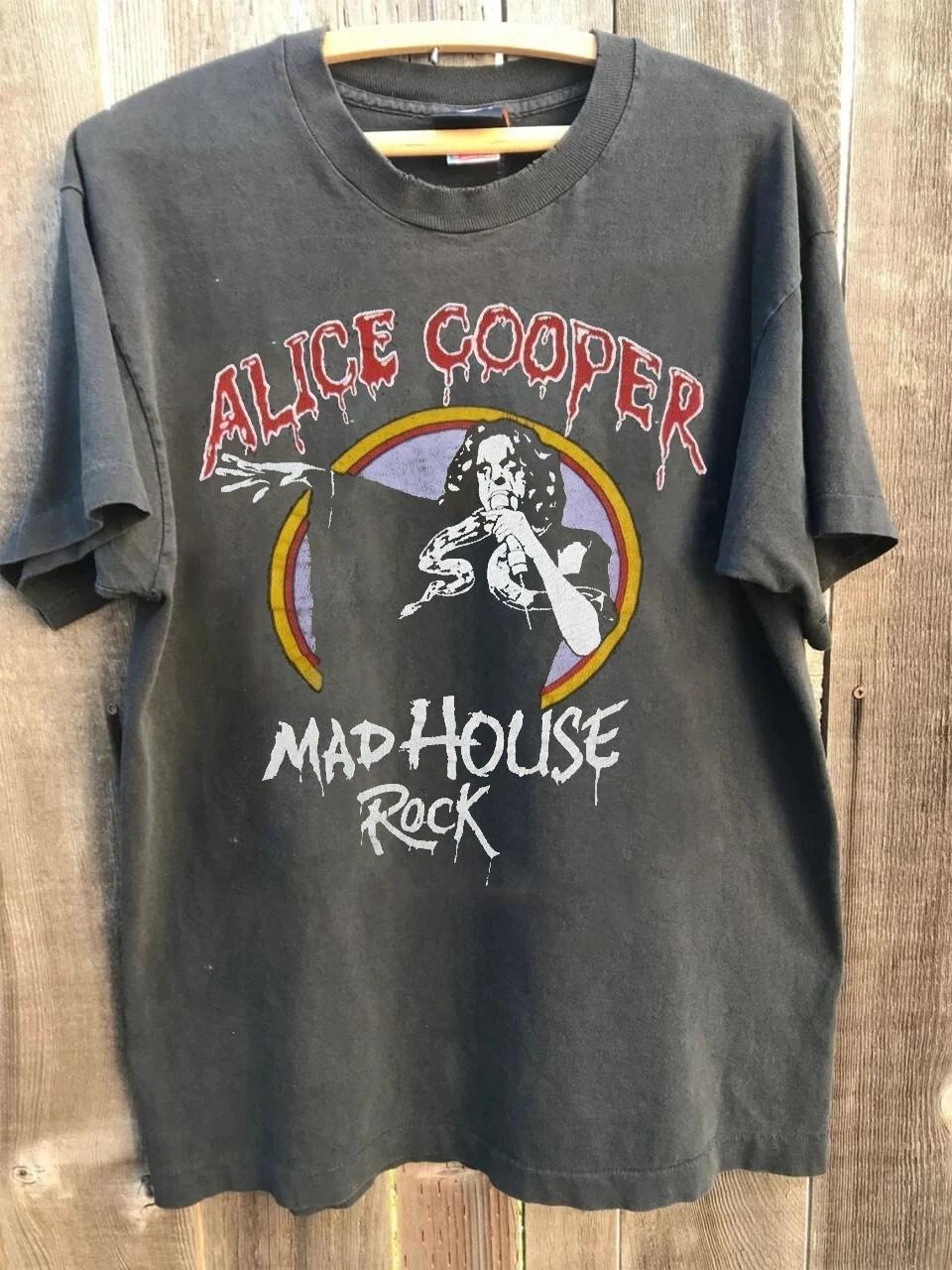 Alice Cooper Mad House Rock Band Charcoal Unisex Shirt Vtg S-5XL WA1844 Unisex T-Shirt XL