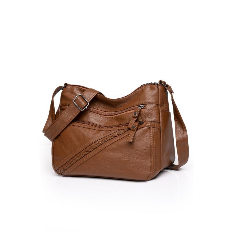 

Single shoulder mother bag new simple washed leather soft leather medium women s bag messenger bag large capacity women s bag коричневый