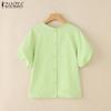 ZANZEA Women Casual Round Neck Summer Short Sleeve Blouse