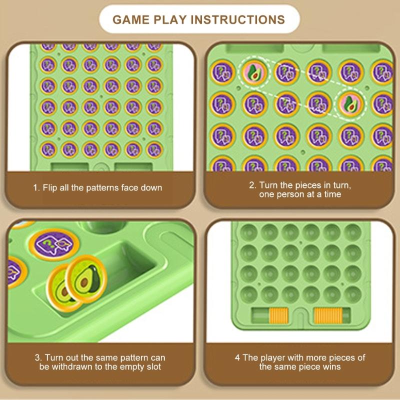 Kids Cartoon Theme Interactive Flip Chess Board Game Toy with Fruit/Animal Design for Logical Thinking and Social Fun
