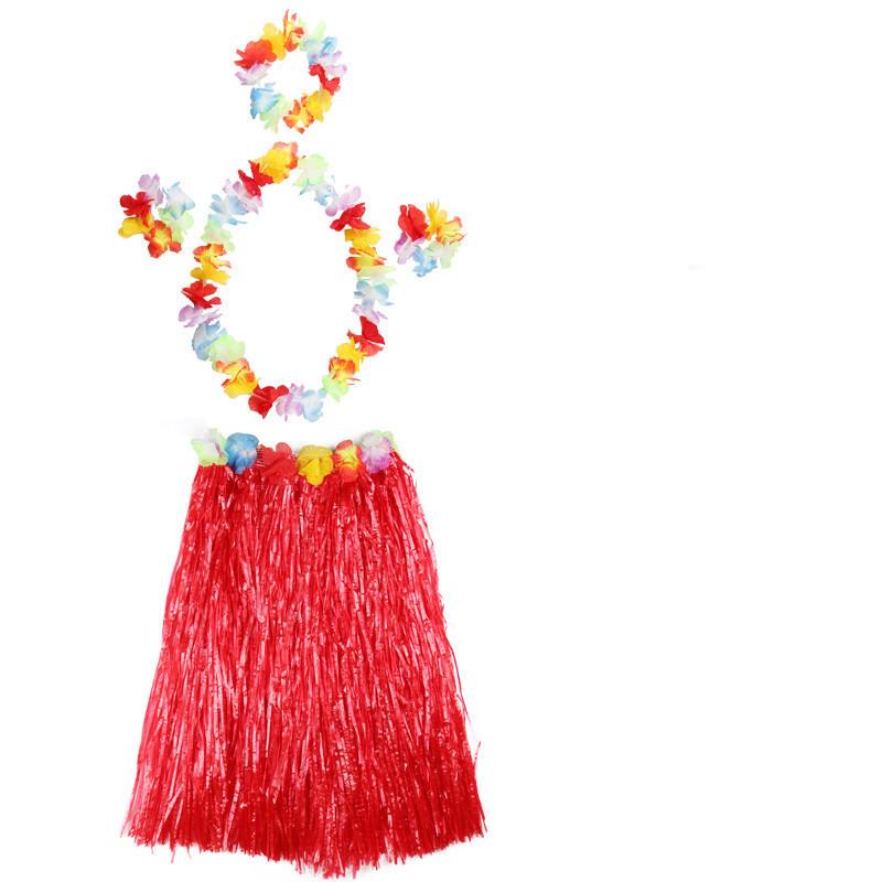 Cute Kids Hawaiian Grass Hula Lei Skirt With Bright Color Flower Wristband Garland Fancy Costume For Festivals And Parties