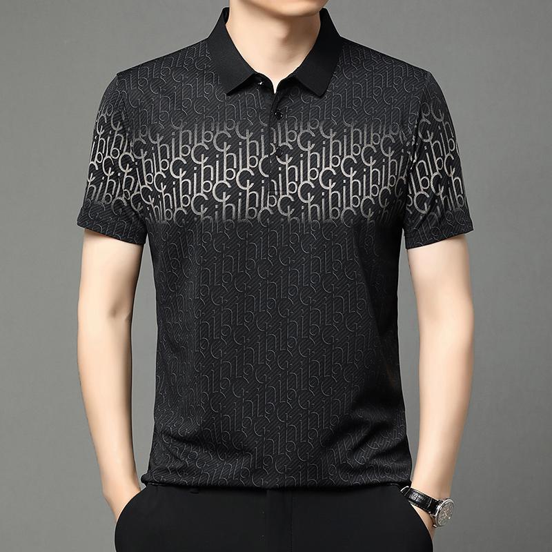 Men's Short Sleeved High End Brand Letter Printed Polo Shirt Summer Business Casual Seamless Cool Lapel T-Shirt Top Men's Wear