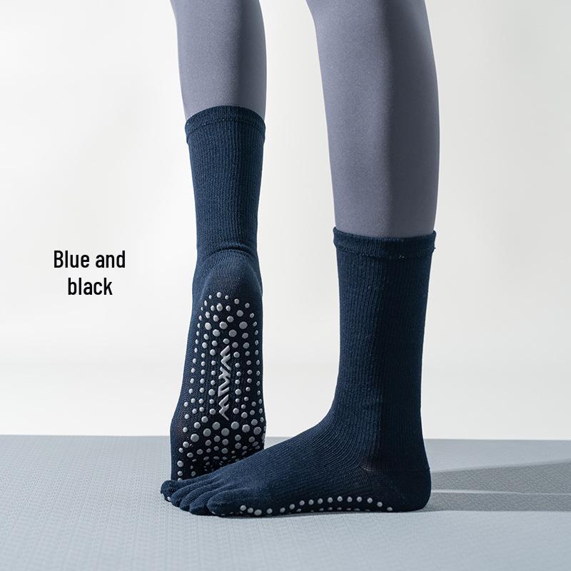 Five-Toe Non-Slip High-Top Cotton Yoga Socks for Summer Pilates & Exercise