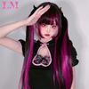 LM Black And Rose Straight Hair Wig Synthetic Long Wavy Wigs with Bangs for Women Cosplay Natural High Temperature Fiber