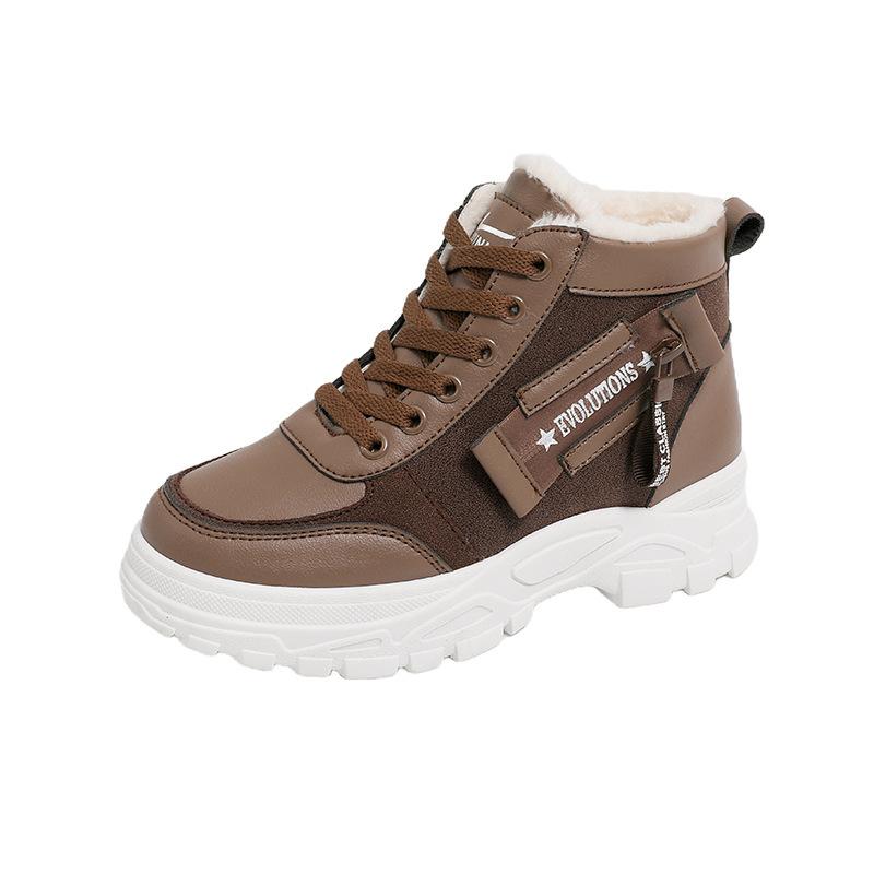 22 winter new non-slip high-top cotton shoes Martin cold-proof inner height increase soft leather snow boots velvet thickened shoes