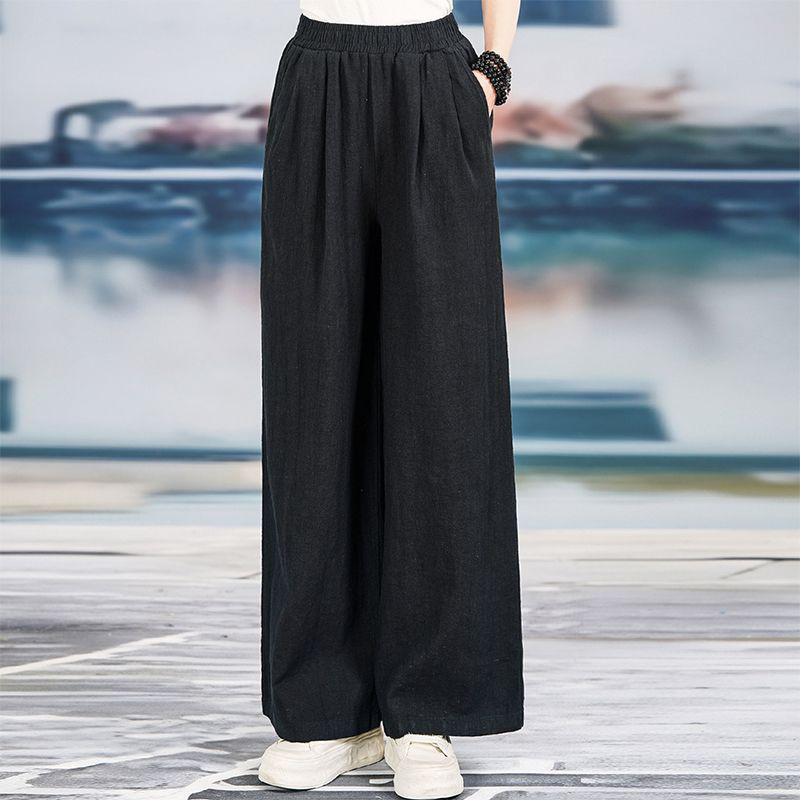 Women's Spring/Summer High-Waisted Wide-Leg Cotton Linen Pants