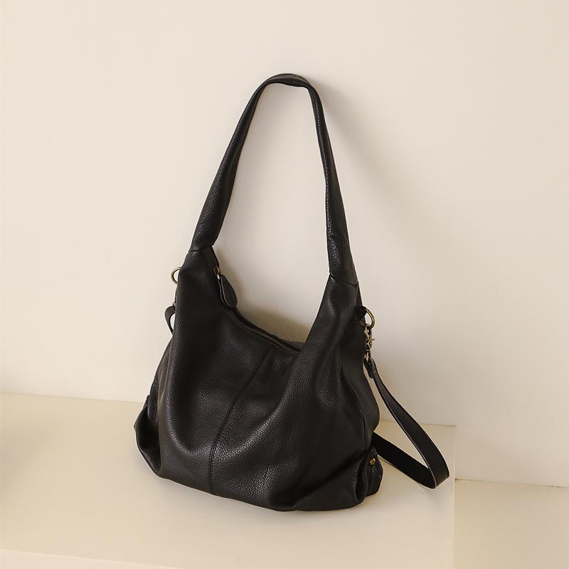 

Johnature Сумка женская из натуральной кожи Универсальная мягкая сумка через плечо из коровьей кожи Большая вместимость Сумка-тоут для通勤 чёрный