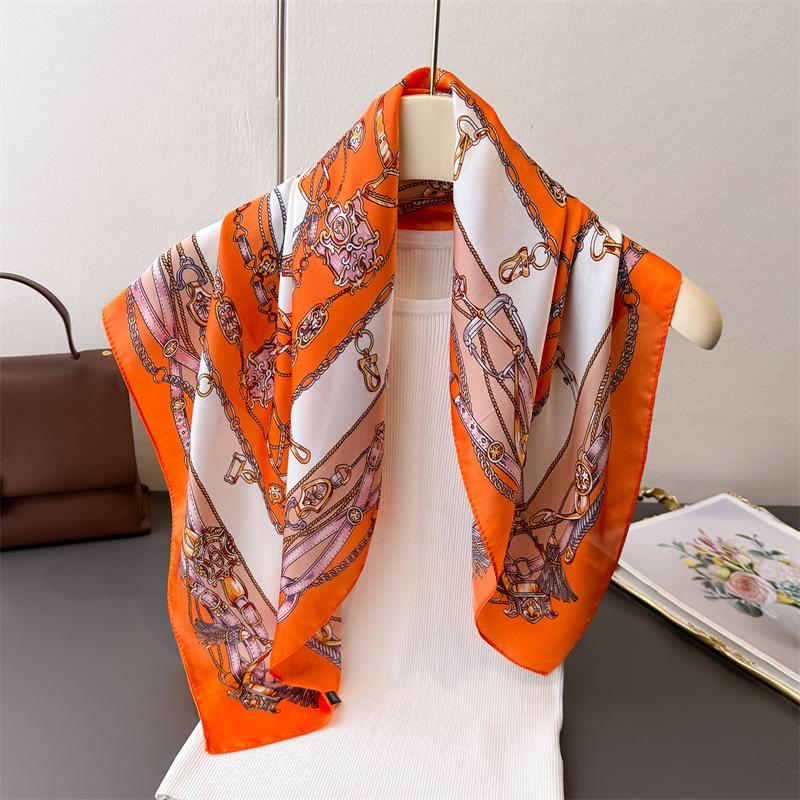 Chain Lock Printing Simulation Silk Scarf Square Scarf Premium Shawl Versatile Neck Small Square Scarf Headscarf