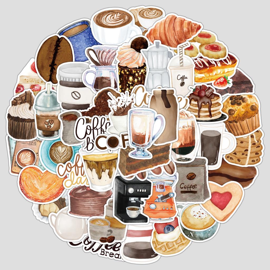 50 Cute Coffee Graffiti Stickers, Water Cup, Computer Waterproof Decorative Stickers, Creative Cartoon Stickers