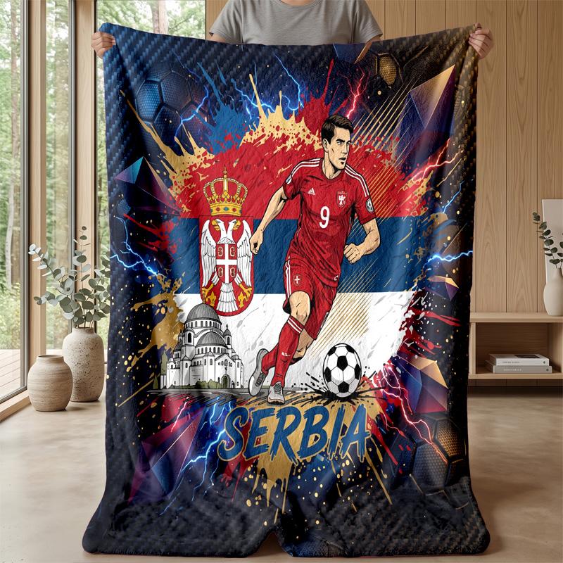 Serbia Printed Flannel Blanket Skin Friendly Warm Decorative Throw for Indoor Couch Bed Daily Use