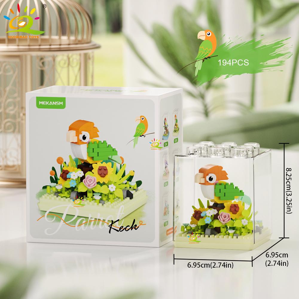 Non-Toxic Moc Parrot Bird Flower With Display Box Micro Building Block Mini Diamond Model Brick Toy For Children Desk Decor.