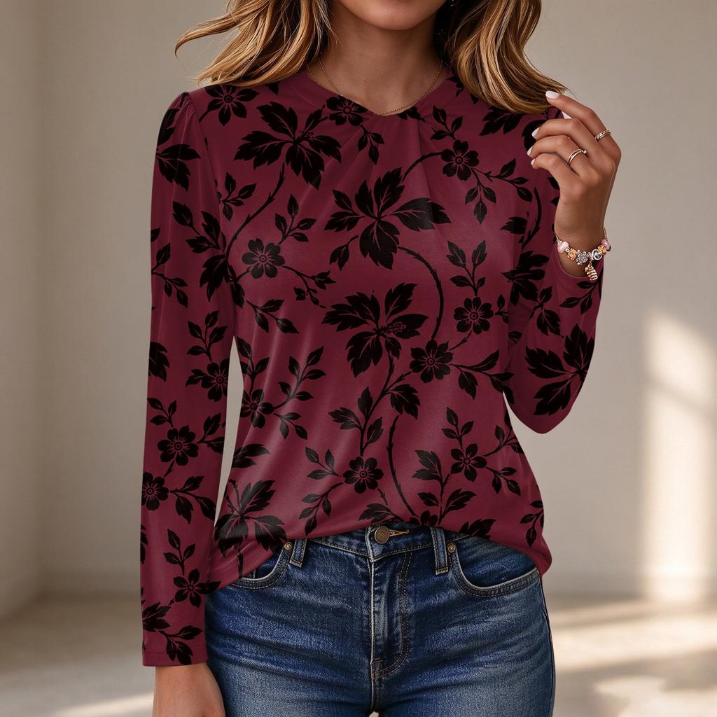 Women's Long Sleeve Knot Neckline Blouse, Color Casual Top for Everyday Wear