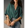 Loose Fit Short Sleeve Turn Down Collar Solid Color Casual Shirt With Pleats