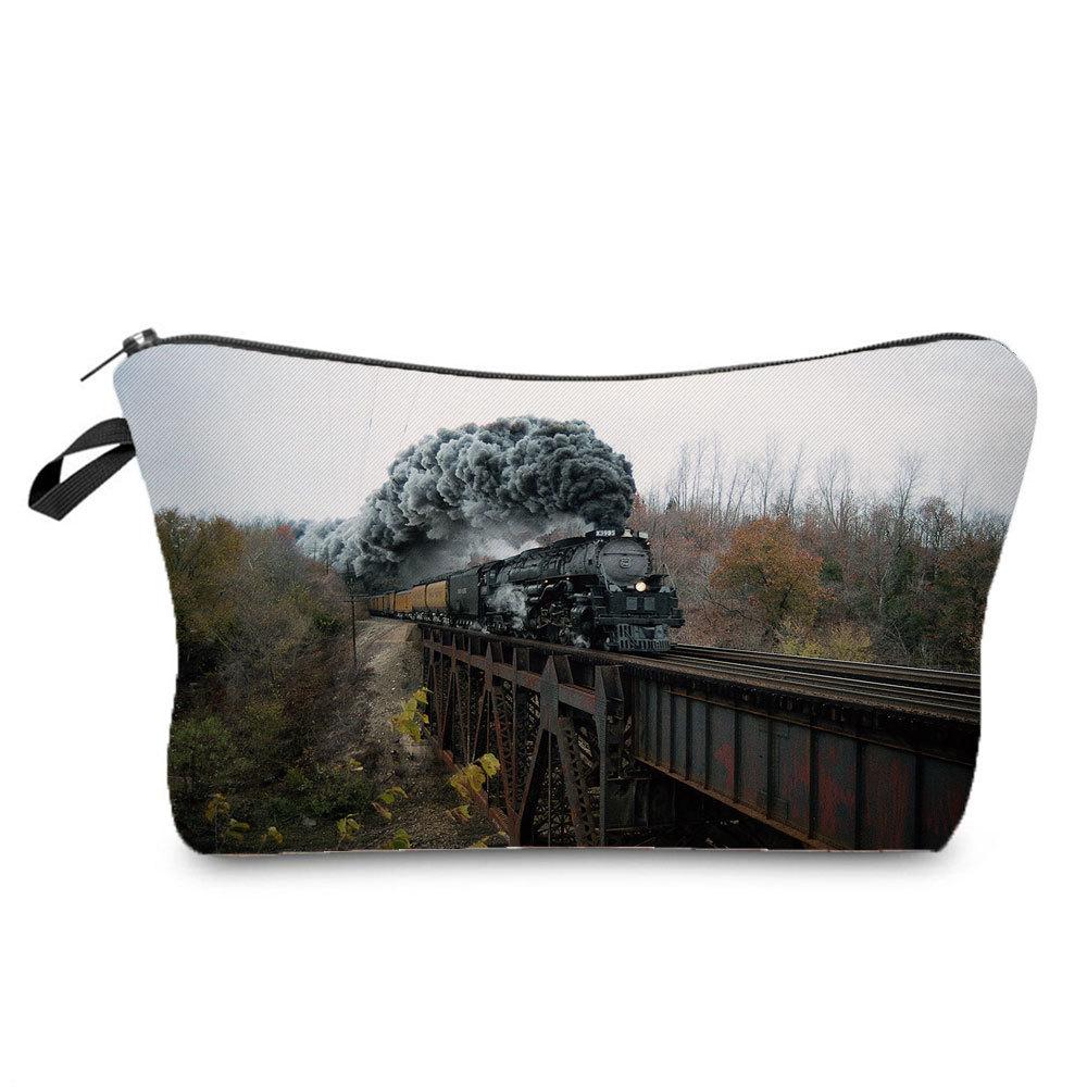 Women Railway Print Cosmetic Bag Toiletries Organize Travel Storage Case 6782