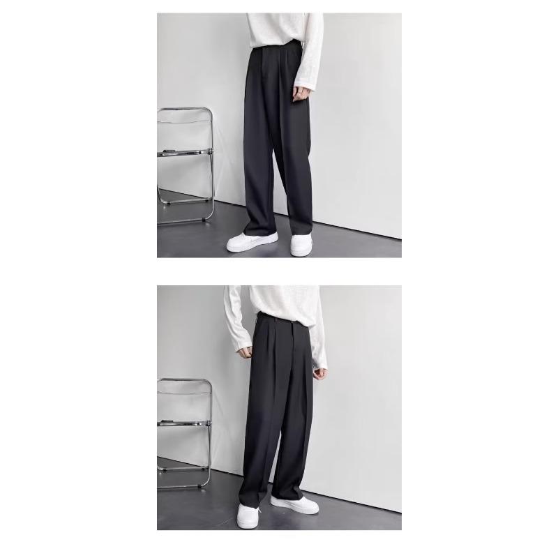 Mens American Style White Loose Straight Floor Drape Casual Suit Pants