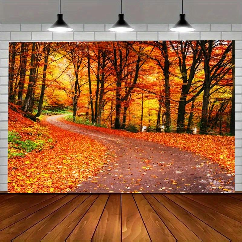 2D plane 1 piece of autumn harvest pumpkin farm background and a banner - vibrant orange and red forest path 100x150cm