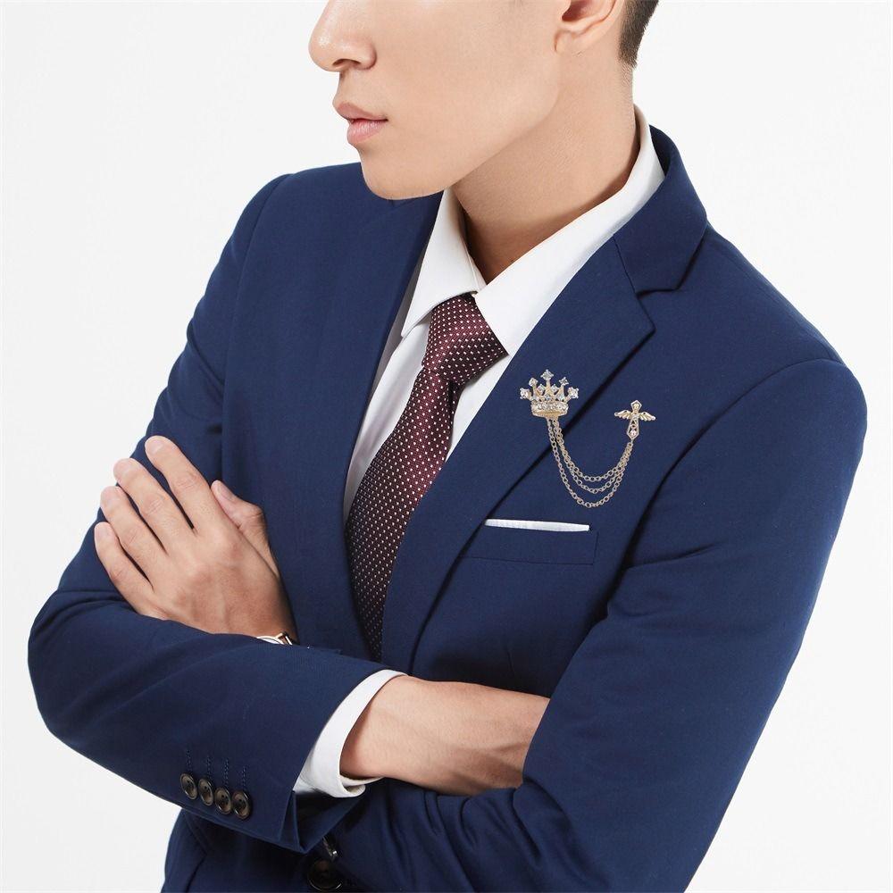 Rhinestone Men Brooch Cross Suit Collar Pin Delicate Crown Tassel Brooch  Ceremony Banquet