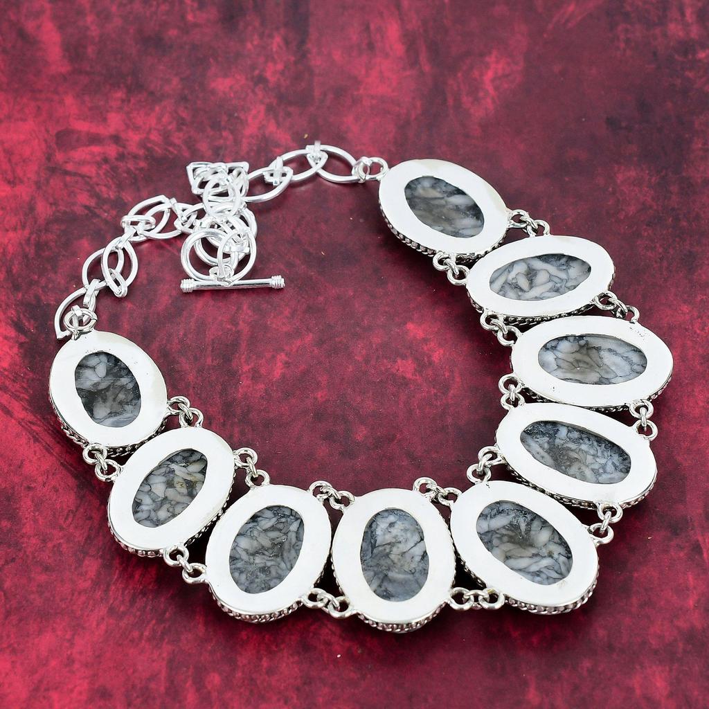 Pinolith Edelstein Üppiges Armband & Halskette, 925 Sterlingsilber Schmuckset, Verstellbares Schmuckset Handgefertigter Silberschmuck Geschenk für Freund