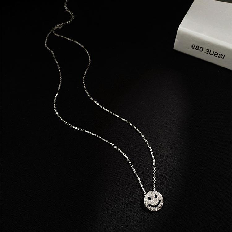 Delicate and Lovely Zircon Cross Smiley Face Collarbone Chain French Design Sense of Personality Hip Hop Necklace
