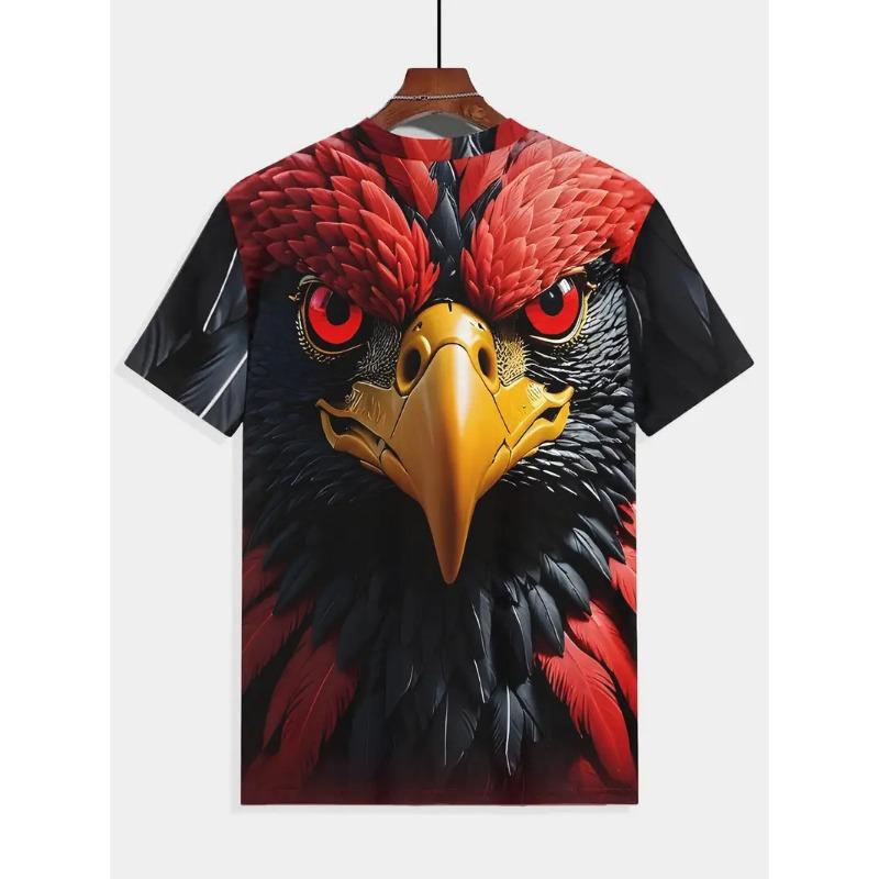 Men's 3D Rooster Printed T-shirt Humorous Digital Printed Short Sleeved T-shirt Breathable Polyester Round Neck Casual