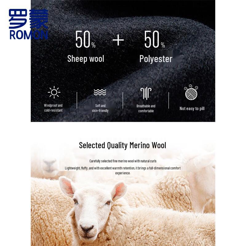 Romon Men's Fleece-lined Wool Blend Business Overcoat