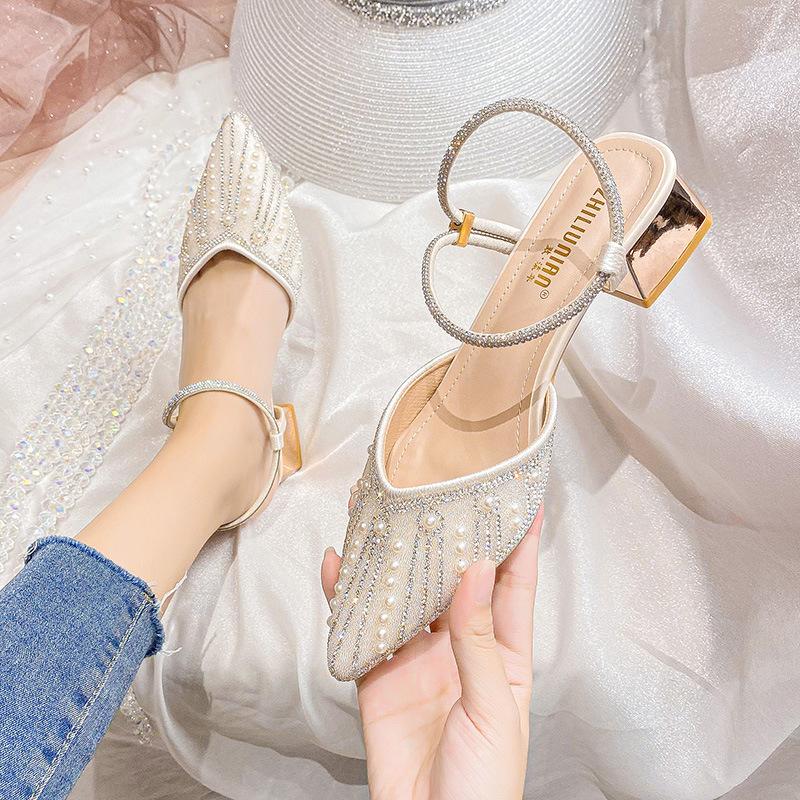 Fashion 2025 Sandals Clear Heels Retro Woman Shoes Med Suit Female Beige Large Size New Original Block Medium Black Spring Low Big Comfo