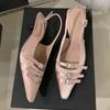 Fashion Luxury Crystal Buckle Kitten Heel Design Brand Pumps Women Fashion Pointed Toe Narrow Band Dress Shoe Elegant Wedding Bride Shoe