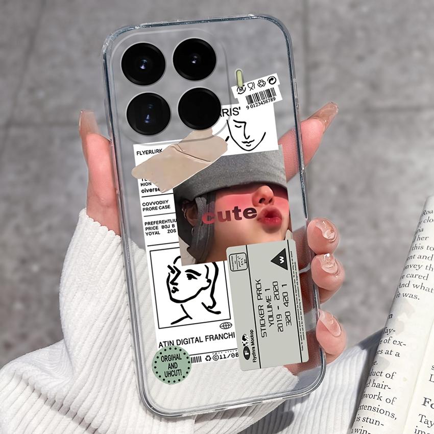 Cases For Redmi 17 17C / Xiaomi 17T Pro / 17 Pro Max 17 Ultra 17 Max Cute Girl Label Pattern Phone Covers Transparent TPU Ultrathin Lightweight Bumper