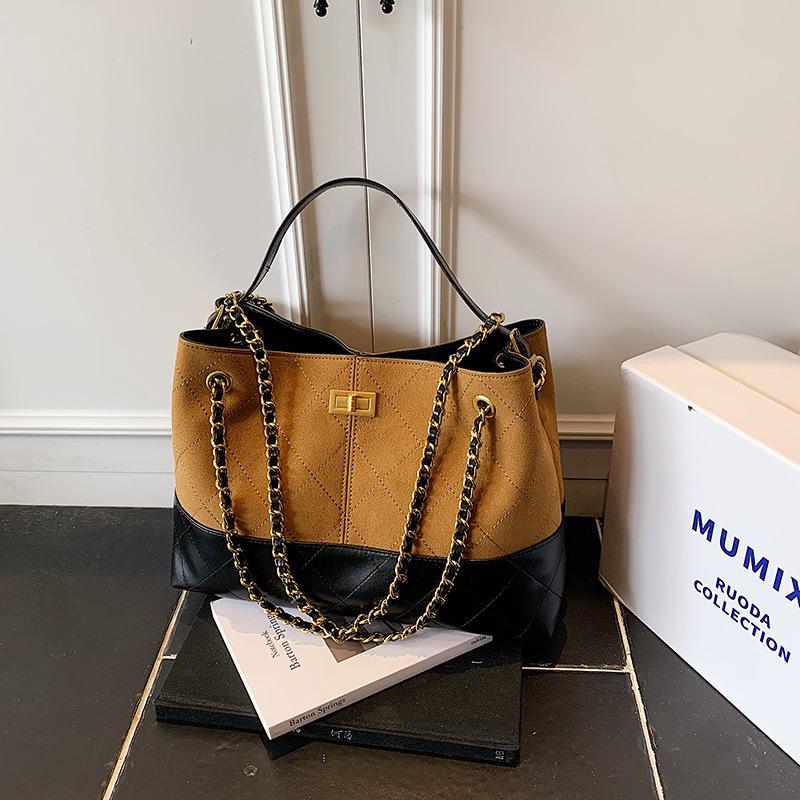 New high-end fashion embroidery thread contrasting color tote bag portable shoulder crossbody trendy women's bag