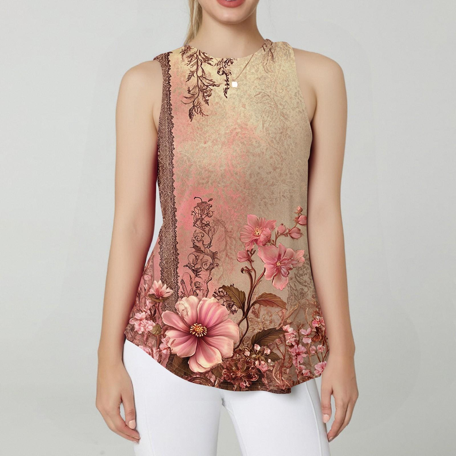 

Женская мода повседневный безрукавка жилет винтажный принт круглый вырез без рукавов топ XL красный